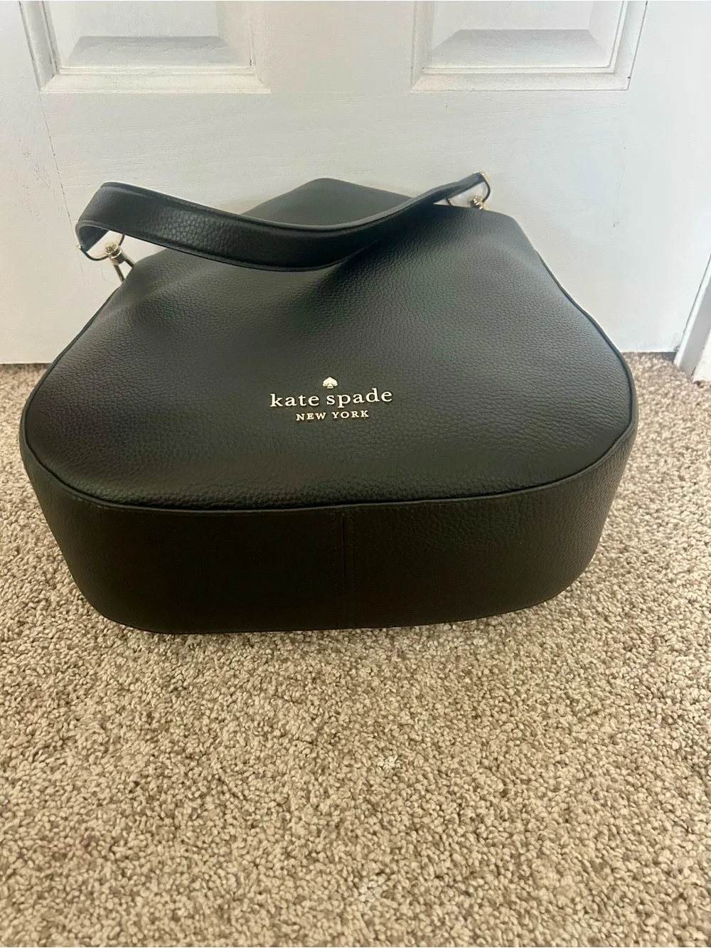 kate spade Black Pebbled Leather Hobo with Gold Logo